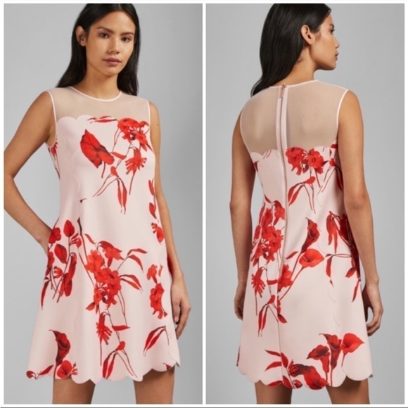 NWT Ted Baker Floral Scalloped Hem Dress size US 10 - Picture 2 of 11